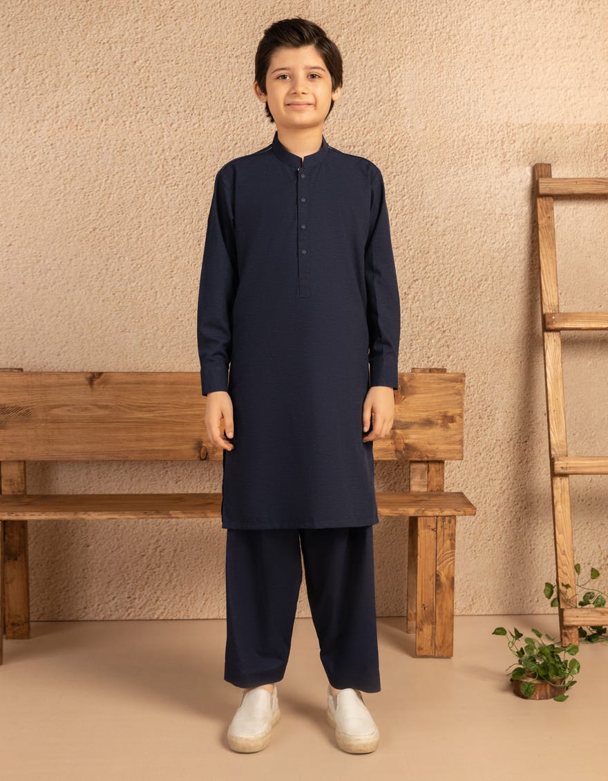 NAVY BLUE BLENDED CASUAL KURTA TROUSER