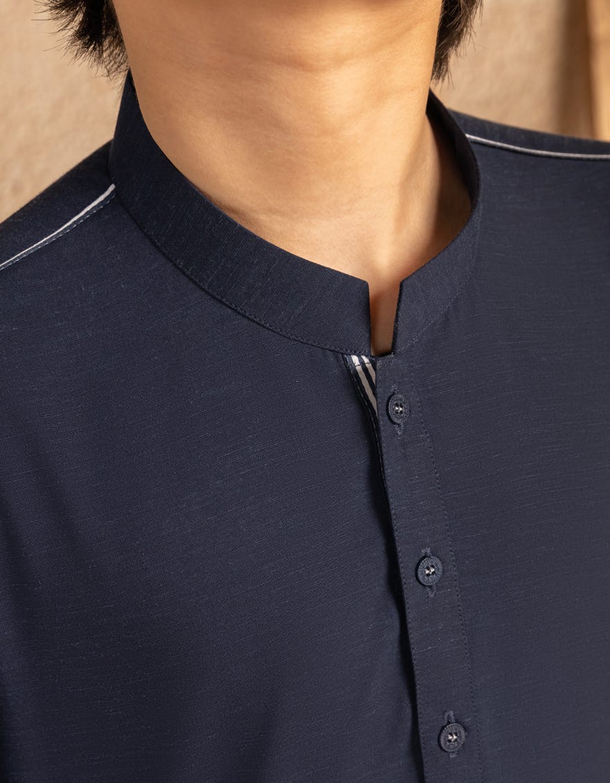 NAVY BLUE BLENDED CASUAL KURTA TROUSER