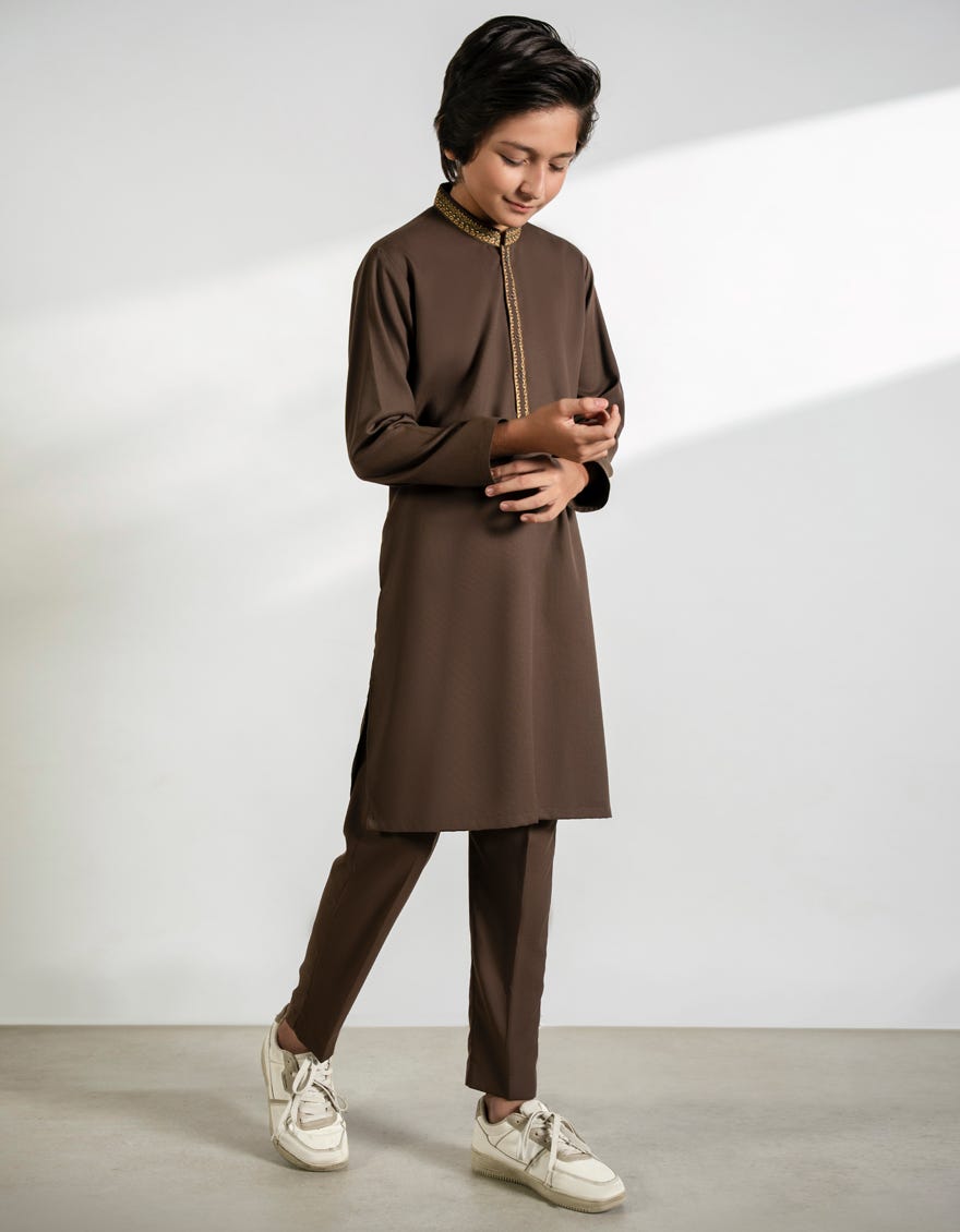 BROWN BLENDED KURTA TROUSERS