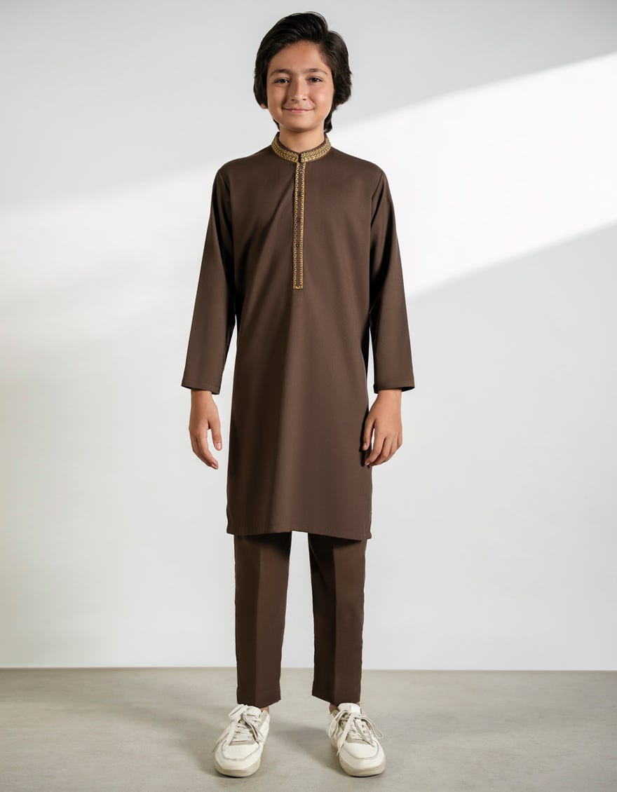 BROWN BLENDED KURTA TROUSERS