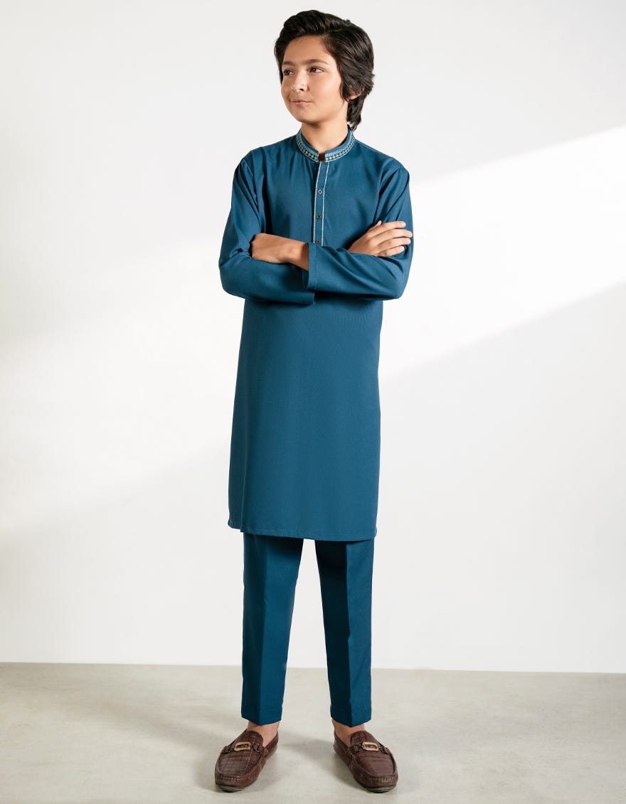 TEAL BLUE BLENDED KURTA TROUSERS