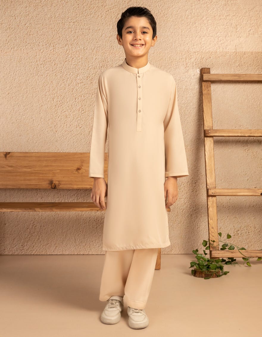 PEACH BLENDED PLAIN KAMEEZ SHALWAR