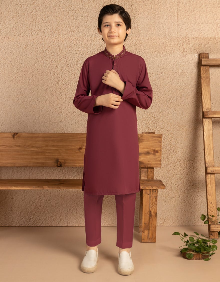 MAROON BLENDED SEMI-FORMAL KURTA TROUSER