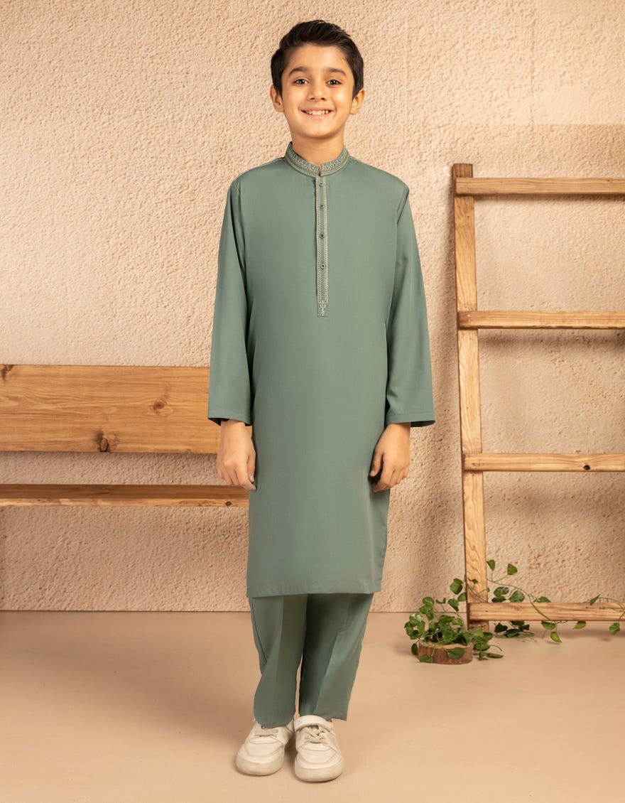GREEN BLENDED SEMI-FORMAL KURTA TROUSER