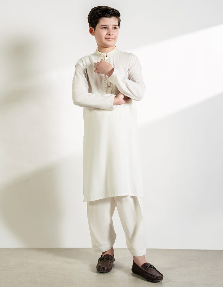 OFF WHITE BLENDED KAMEEZ SHALWAR