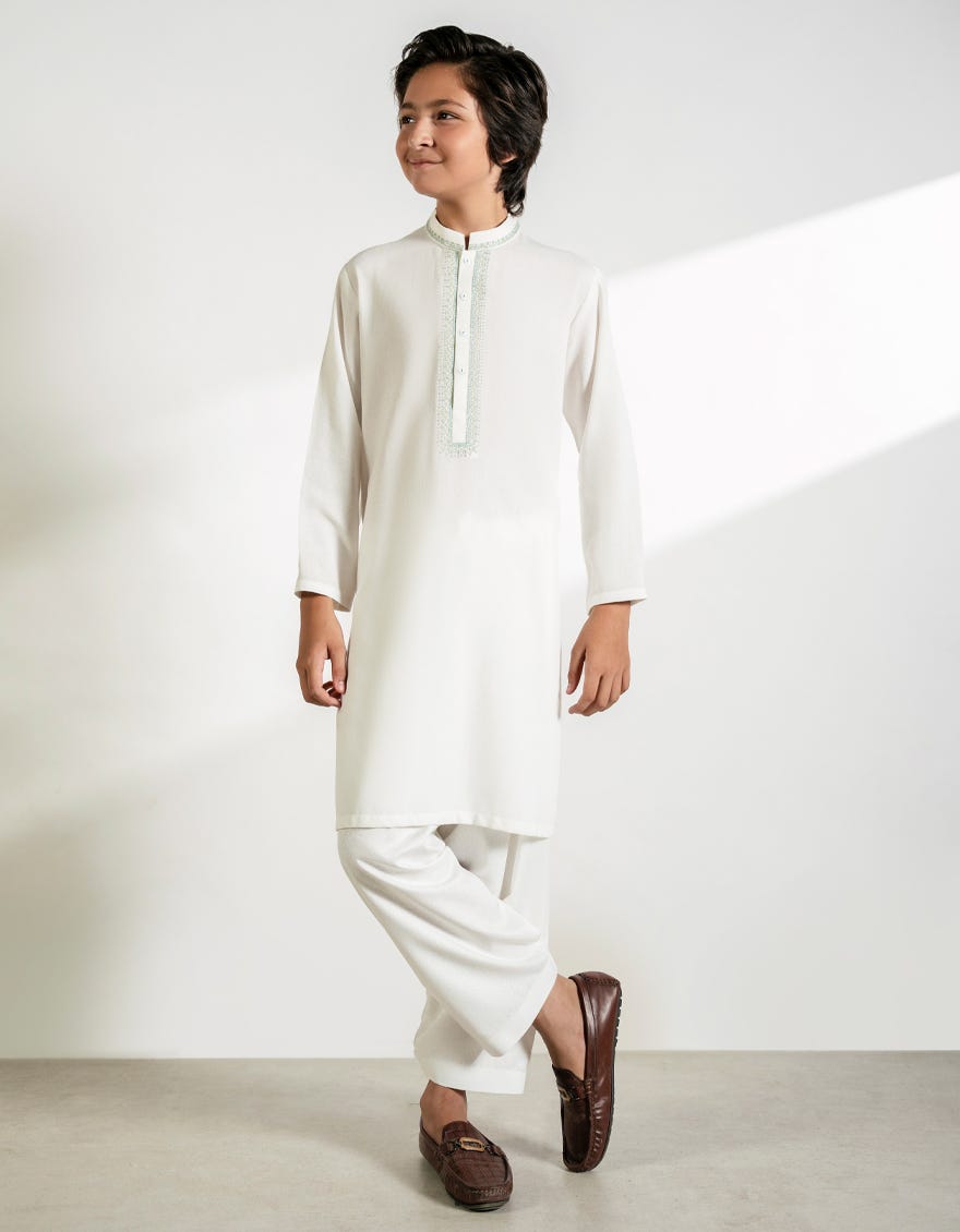 OFF WHITE BLENDED KAMEEZ SHALWAR