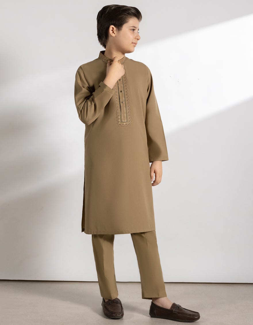 LIGHT BROWN BLENDED KURTA TROUSERS