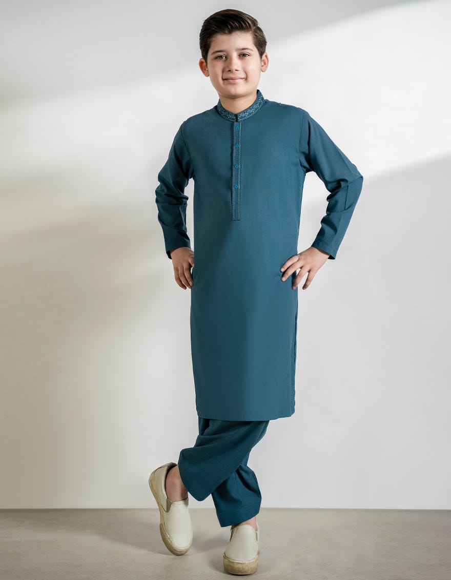 TEAL BLUE BLENDED KAMEEZ SHALWAR