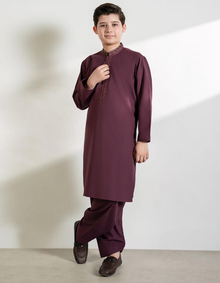 BURGUNDY BLENDED KAMEEZ SHALWAR
