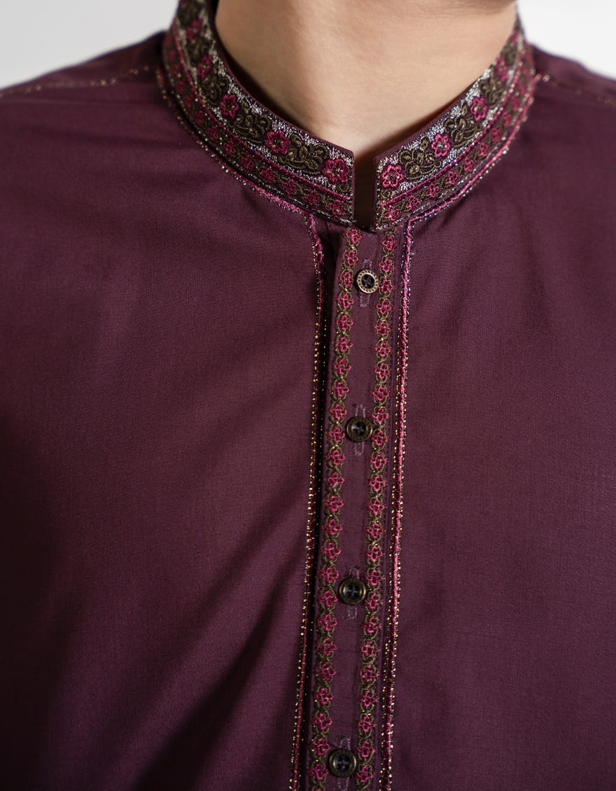 BURGUNDY BLENDED KAMEEZ SHALWAR