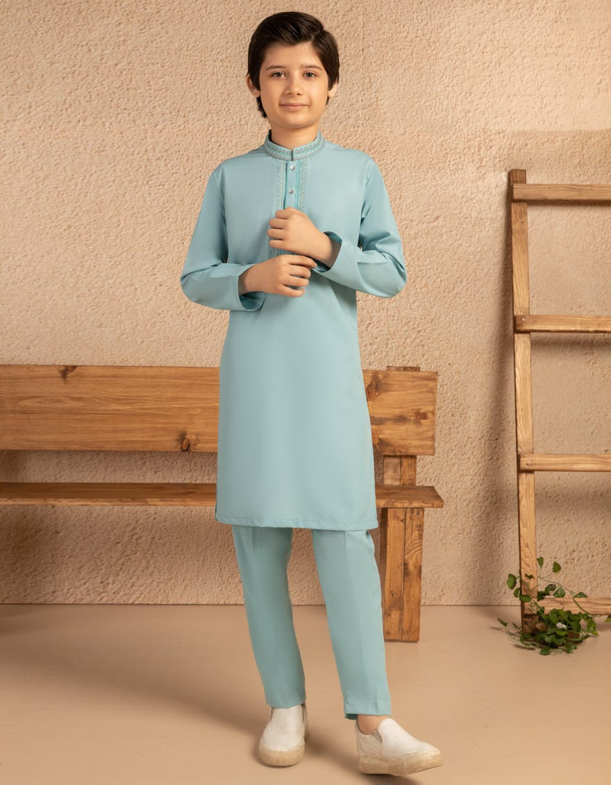 SKY BLUE BLENDED FORMAL KURTA TROUSER