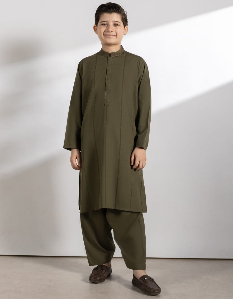 OLIVE GREEN BLENDED KAMEEZ SHALWAR