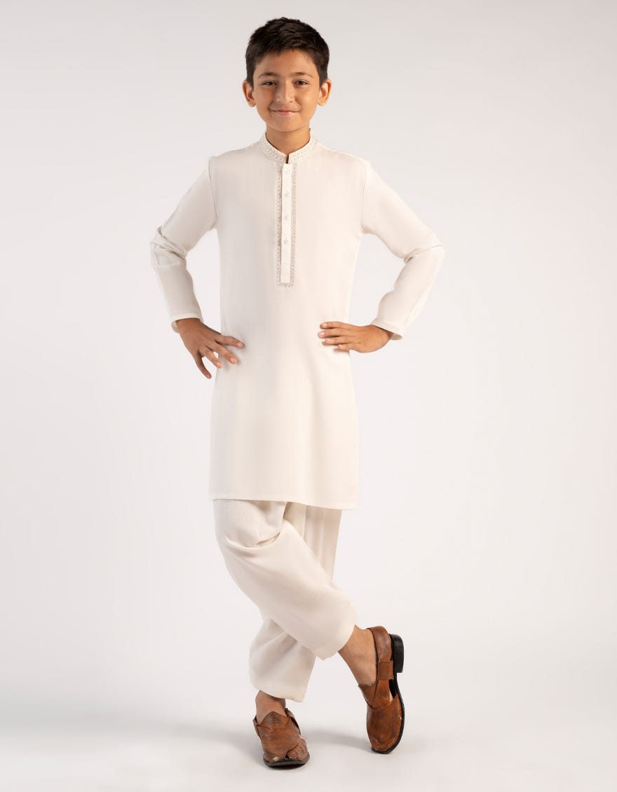OFF WHITE BLENDED KAMEEZ SHALWAR