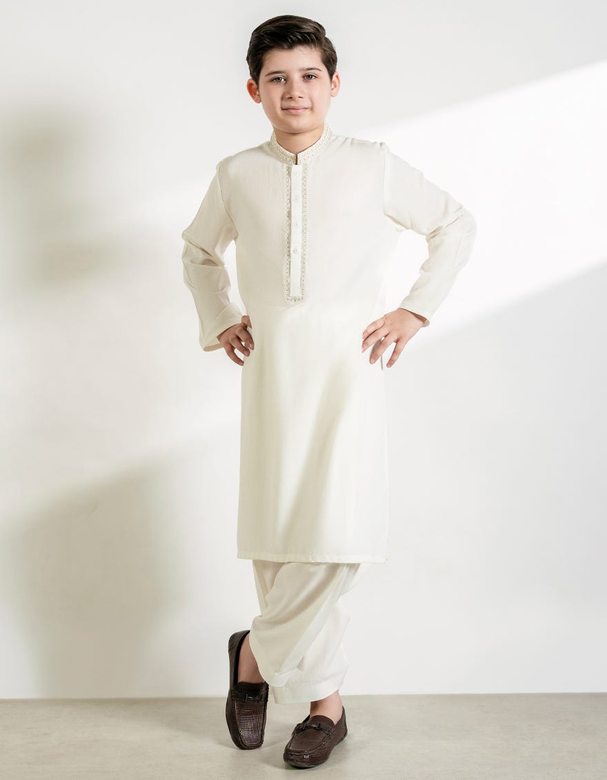 OFF WHITE BLENDED KAMEEZ SHALWAR