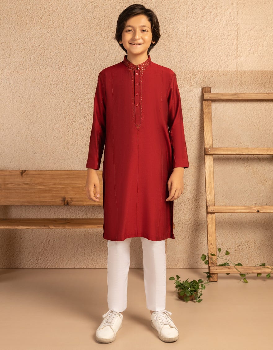 RED COTTON PLAIN KURTA