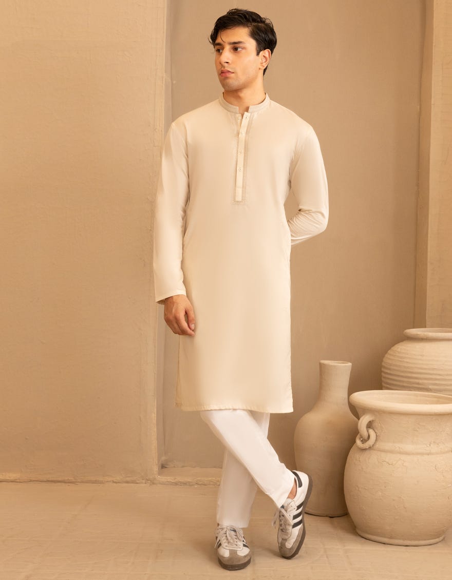 CREAM COTTON SEMI-FORMAL KURTA