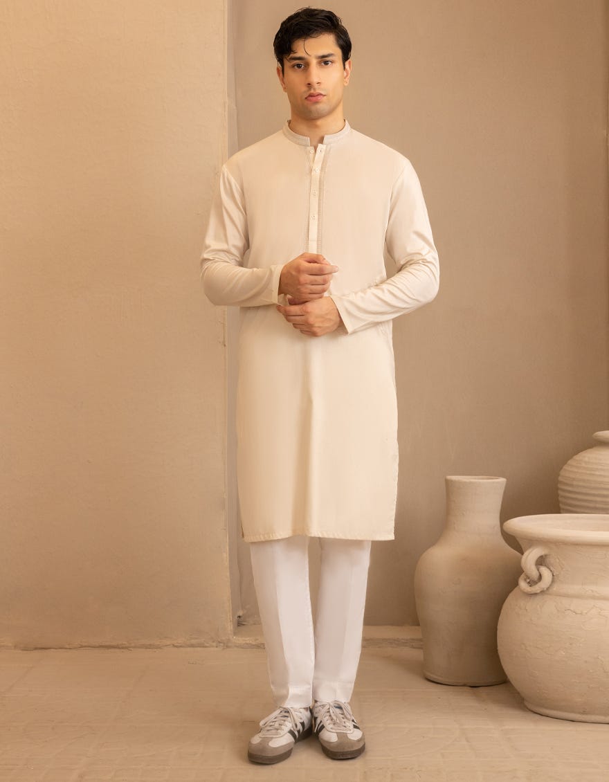 CREAM COTTON SEMI-FORMAL KURTA
