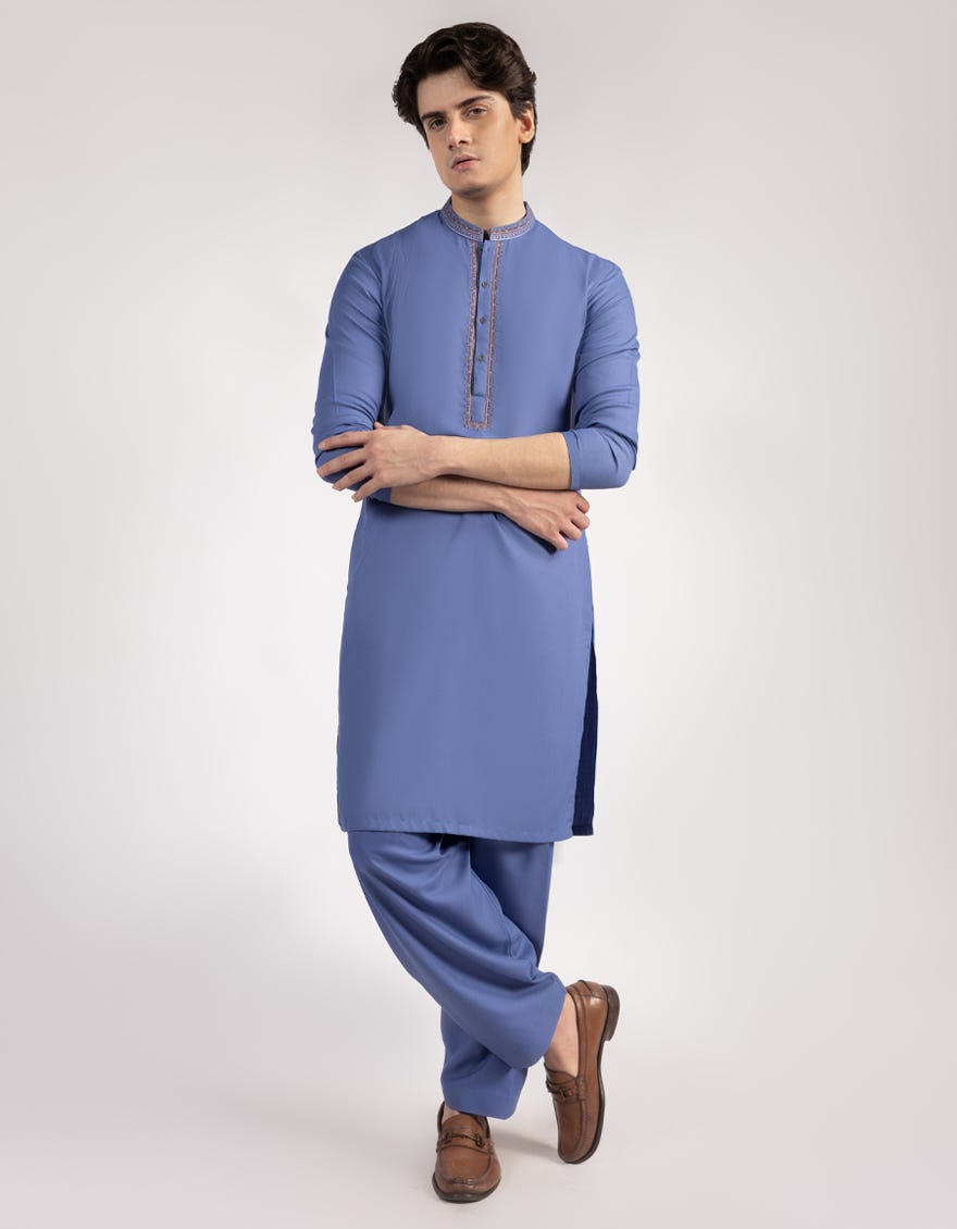 LIGHT BLUE BLENDED KAMEEZ SHALWAR