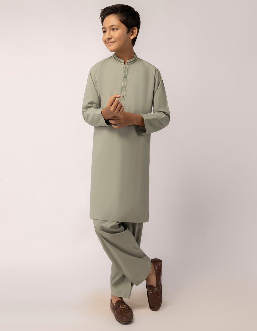 CEMENT GREEN SEMI FORMAL KAMEEZ SHALWAR