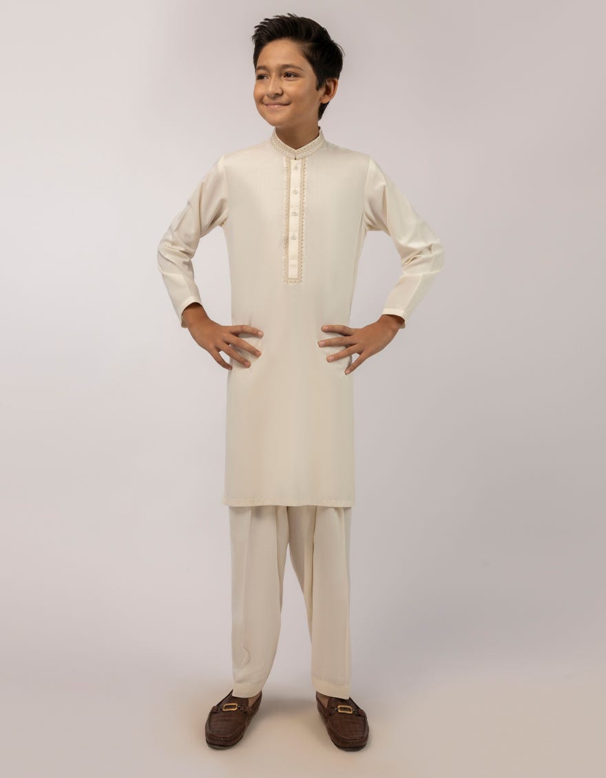 OFF WHITE SEMI FORMAL KAMEEZ SHALWAR