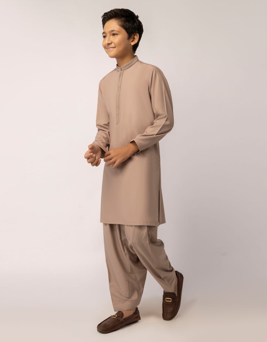 LIGHT BROWN SEMI FORMAL KAMEEZ SHALWAR