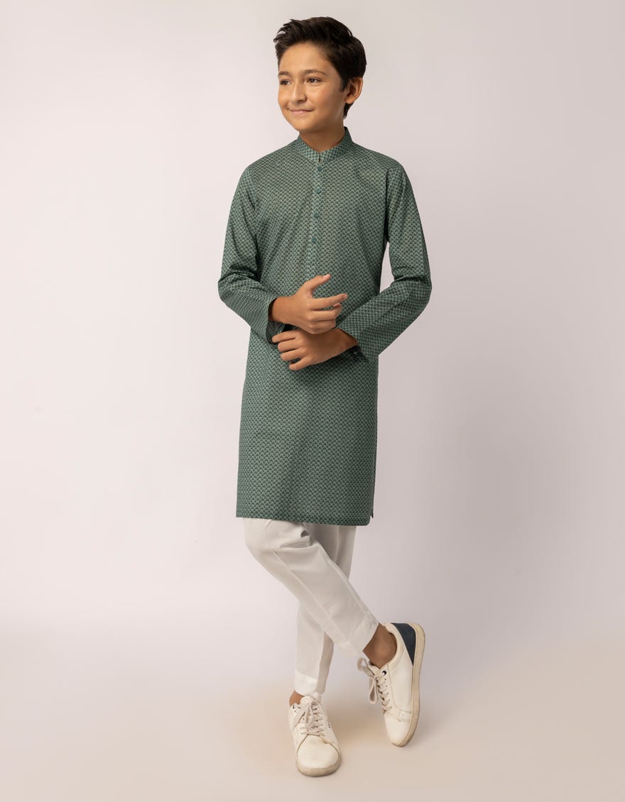 GREEN COTTON KURTA