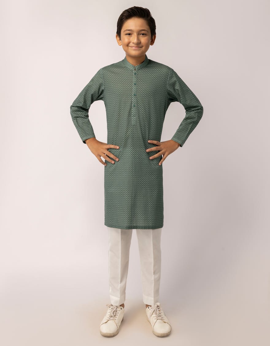 GREEN COTTON KURTA