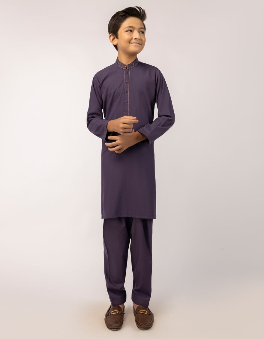 PURPLE BLENDED SEMI-FORMAL KURTA TROUSERS