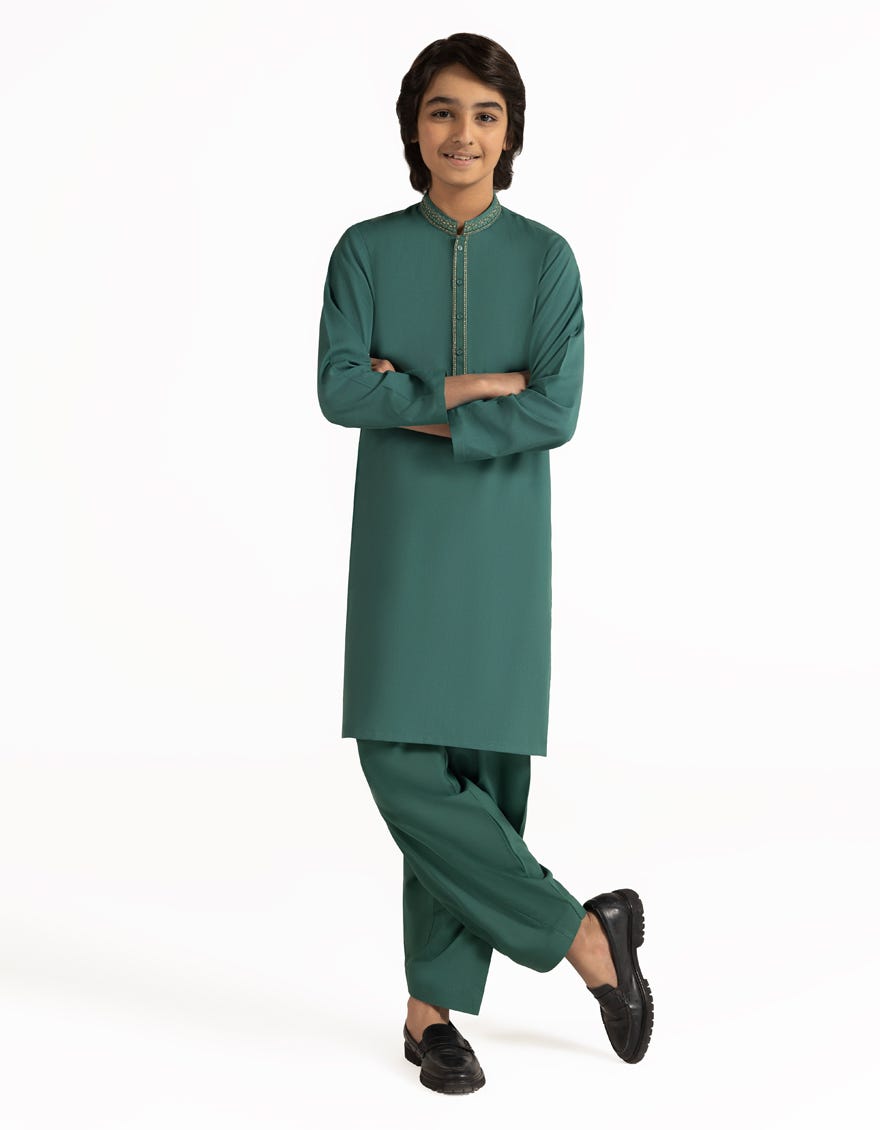 GREEN SEMI-FORMAL KAMEEZ SHALWAR