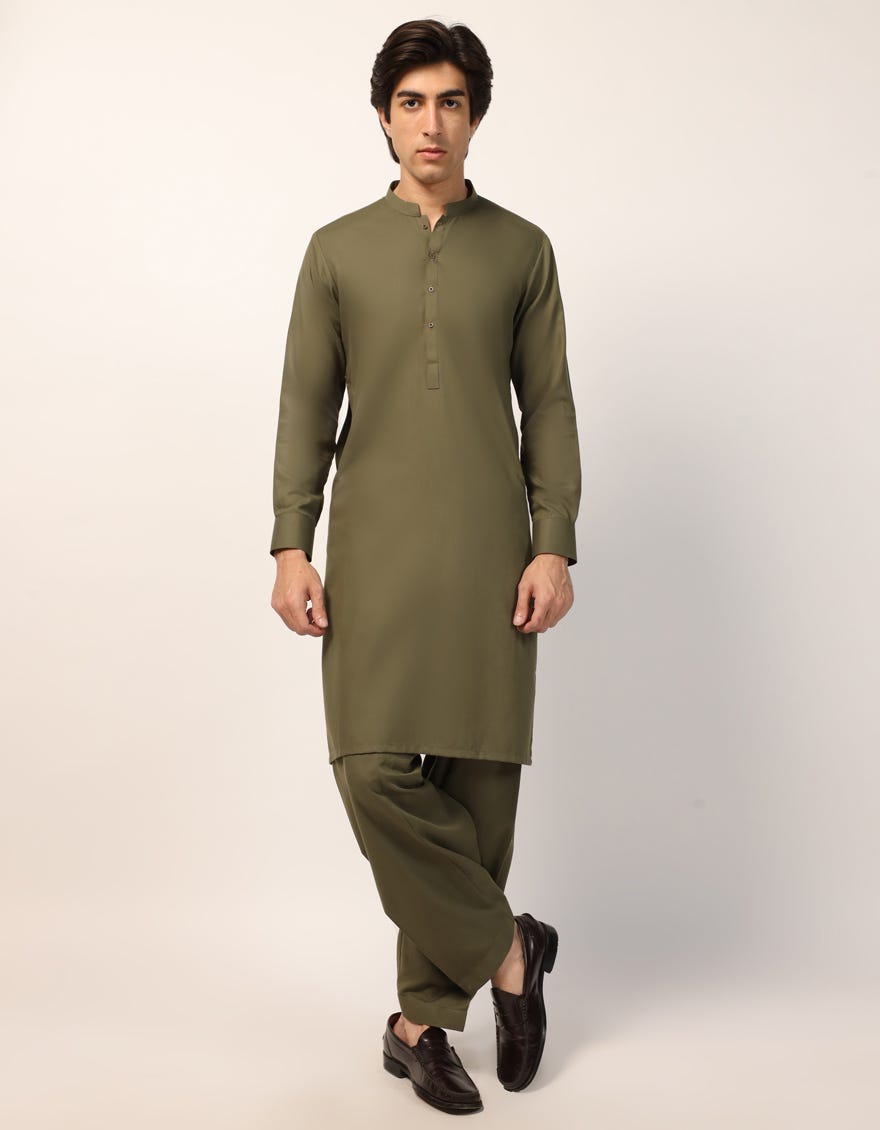MEHNDI GREEN CASUAL KAMEEZ SHALWAR