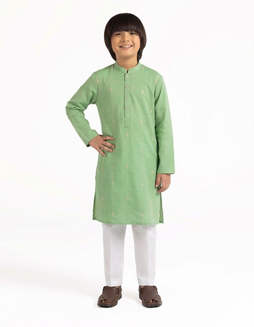 LIGHT GREEN COTTON SEMI-FORMAL KURTA