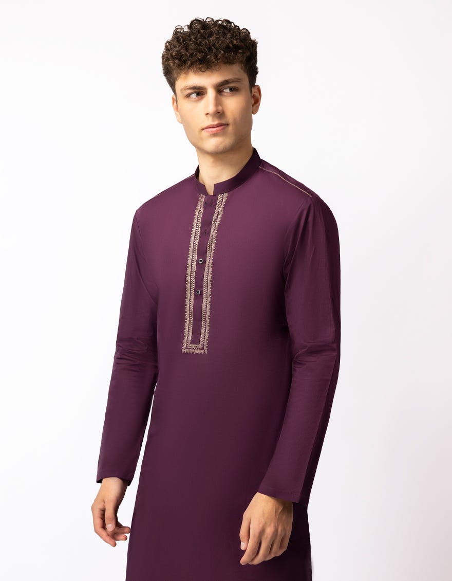 PURPLE COTTON SEMI-FORMAL KURTA