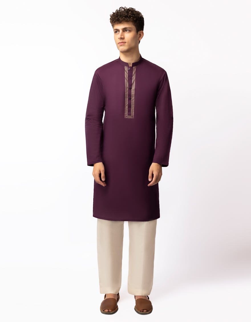 PURPLE COTTON SEMI-FORMAL KURTA