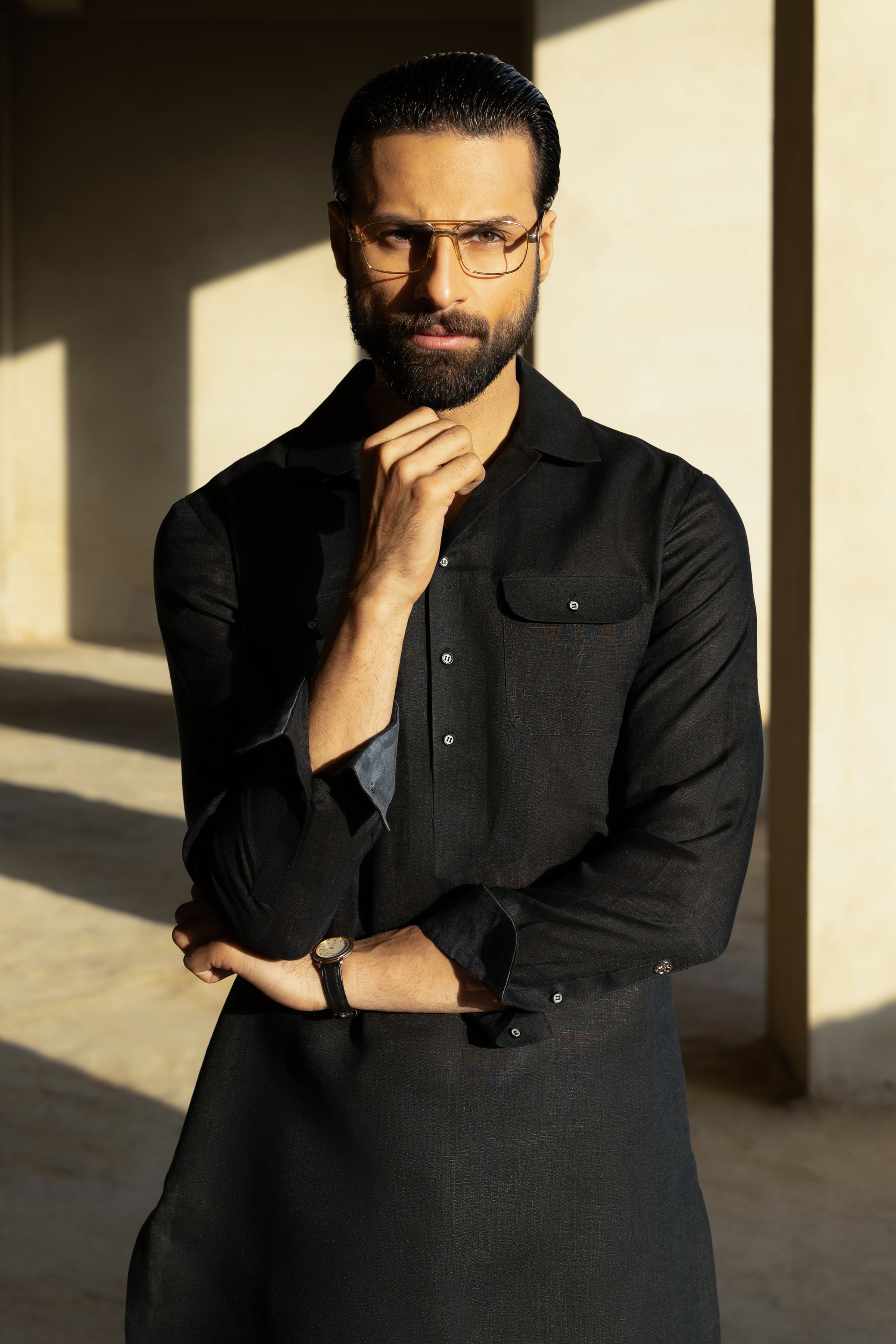 HILVERSUM - BLACK LINEN KURTA TROUSER