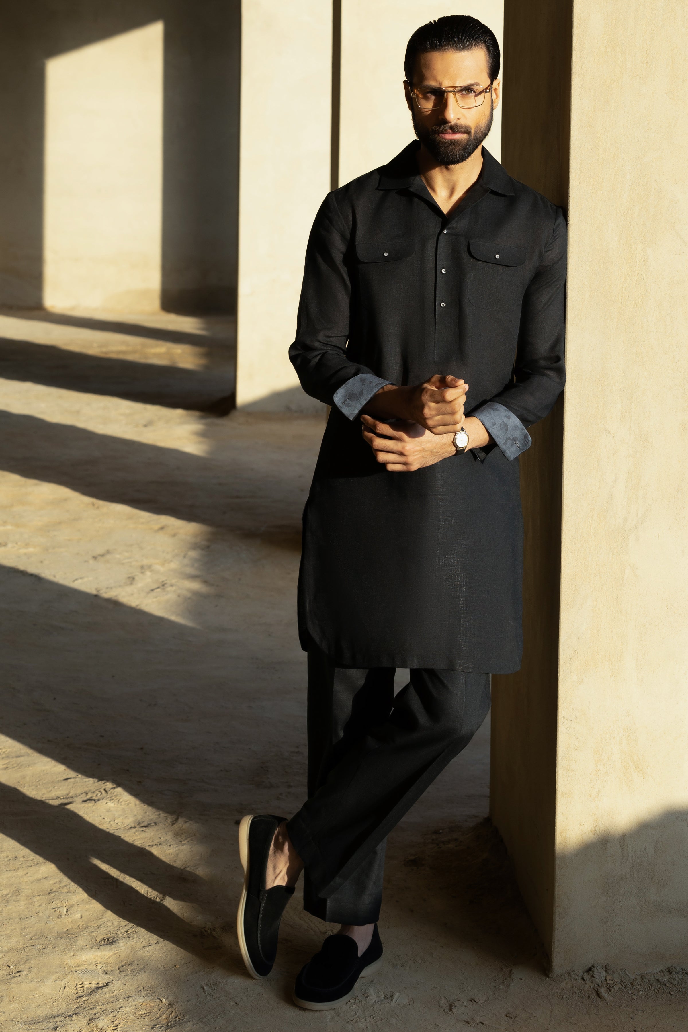 HILVERSUM - BLACK LINEN KURTA TROUSER