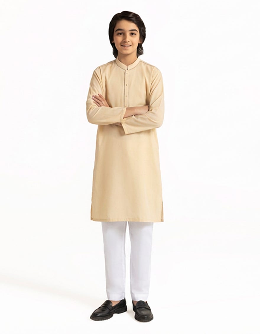 CREAM COTTON PLAIN KURTA