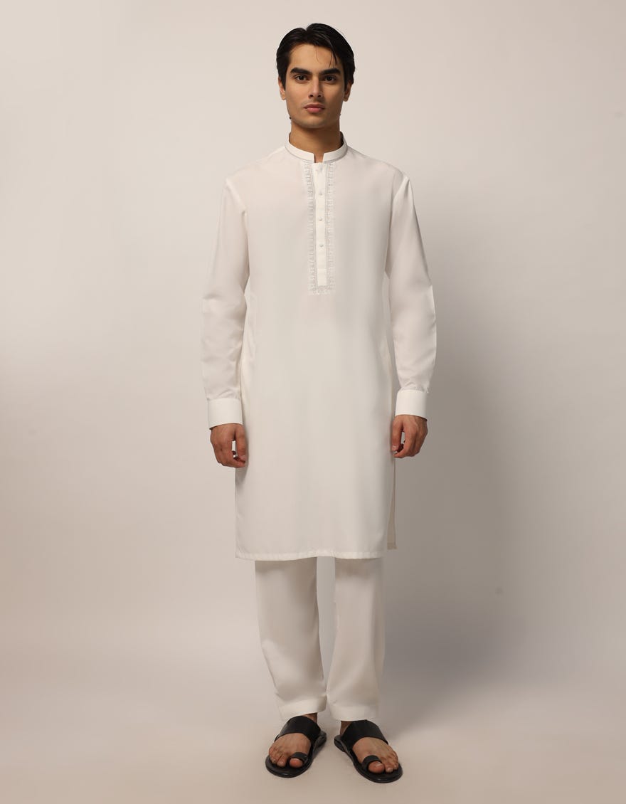WHITE SEMI-FORMAL KURTA TROUSERS