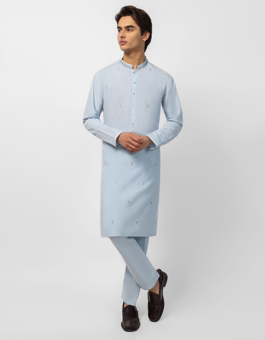 SKY BLUE SEMI-FORMAL KURTA TROUSERS