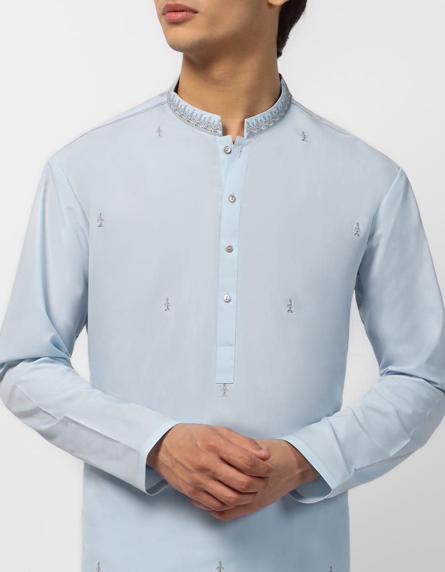 SKY BLUE SEMI-FORMAL KURTA TROUSERS