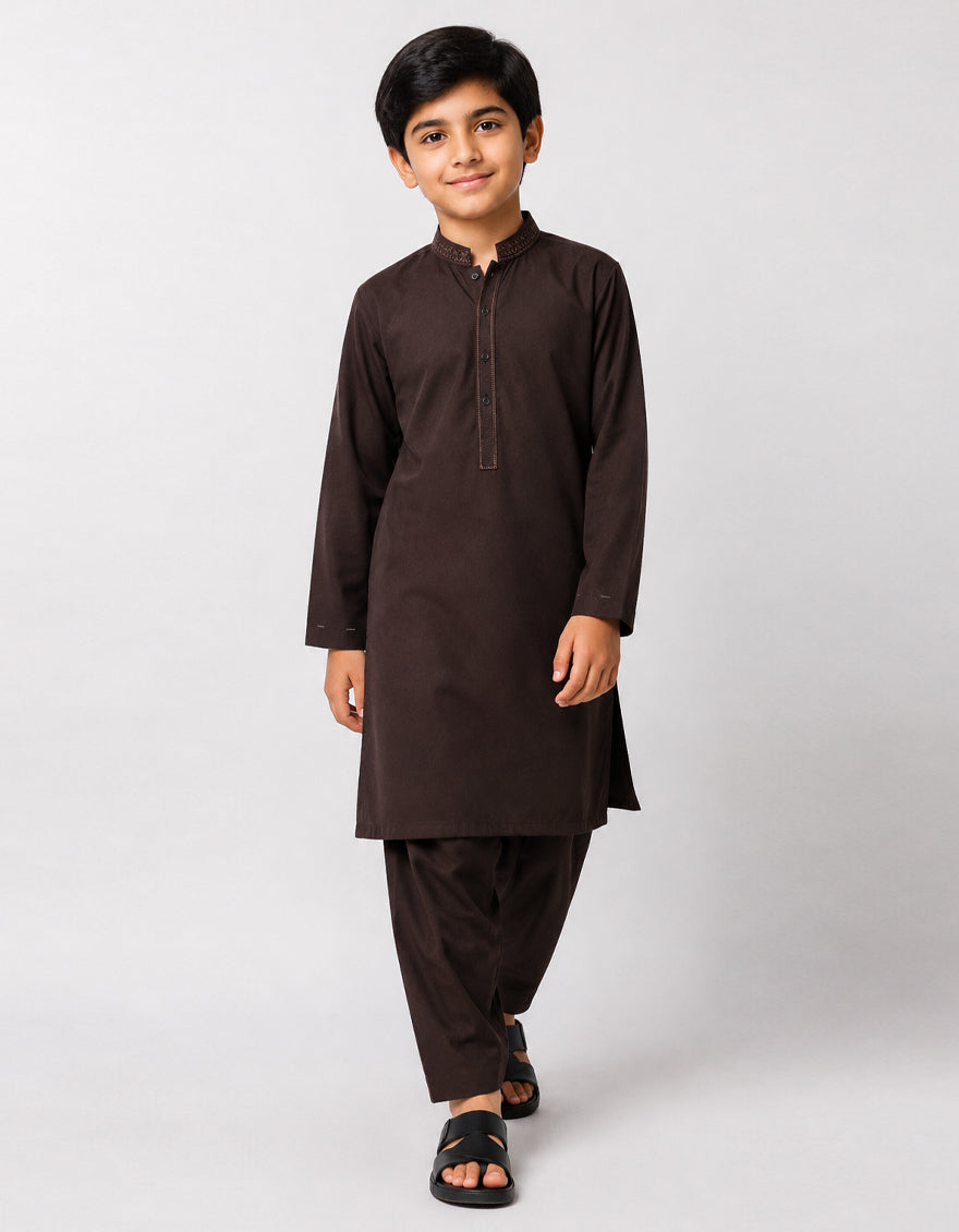 DARK BROWN SEMI-FORMAL KAMEEZ SHALWAR