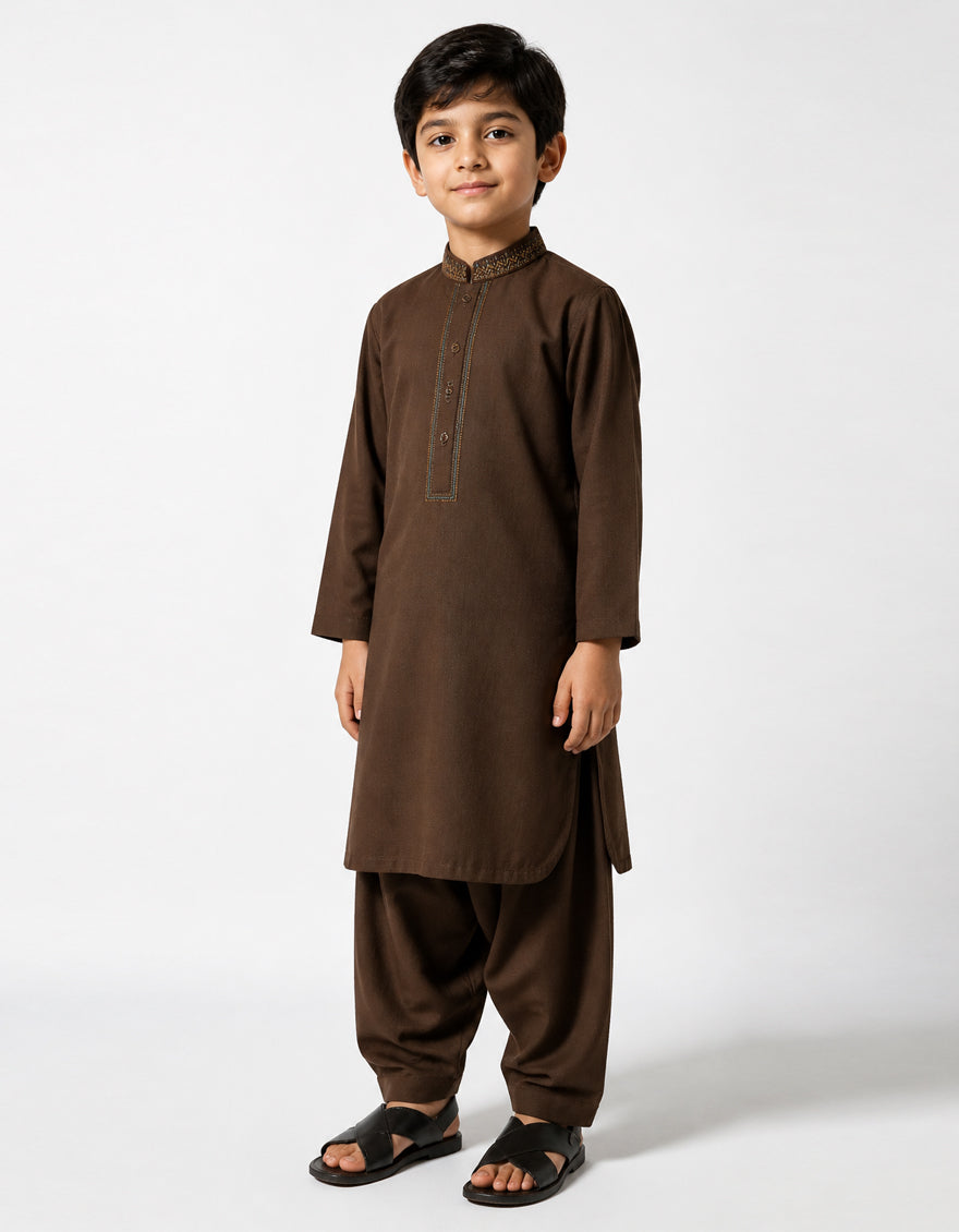 BROWN SEMI-FORMAL KAMEEZ SHALWAR