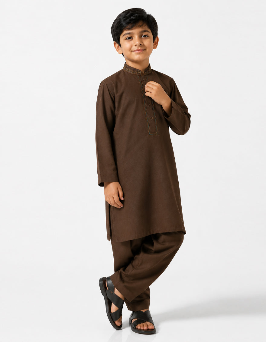 BROWN SEMI-FORMAL KAMEEZ SHALWAR
