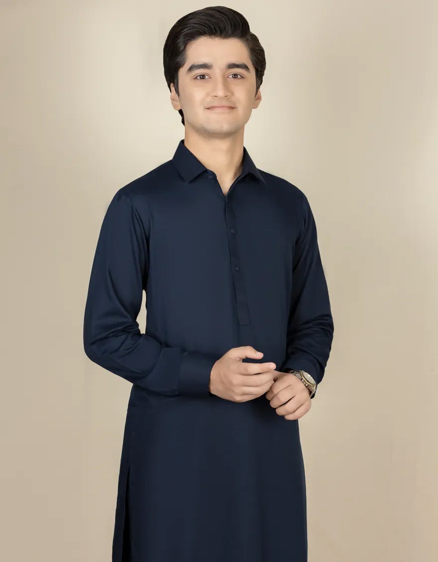 Navy Blue Blended Kameez Shalwar