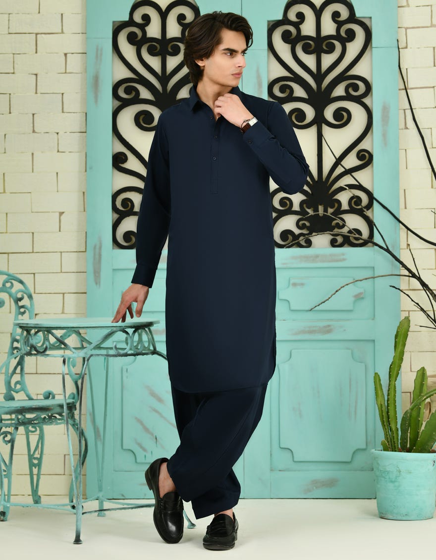 Navy Blue Blended Teen Boy's Kameez Shalwar | Jtks-A-40198-R11-Ap