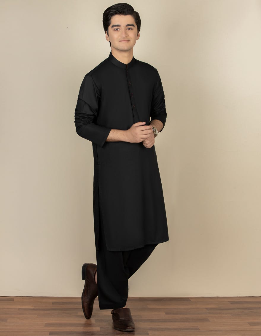 Black Blended Teen Boy's Kameez Shalwar | Jtks-A-40200-R9-Ap