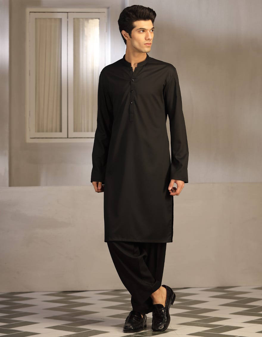 Black Blended Teen Boy's Kameez Shalwar | Jtks-S-40200-R6-Ap