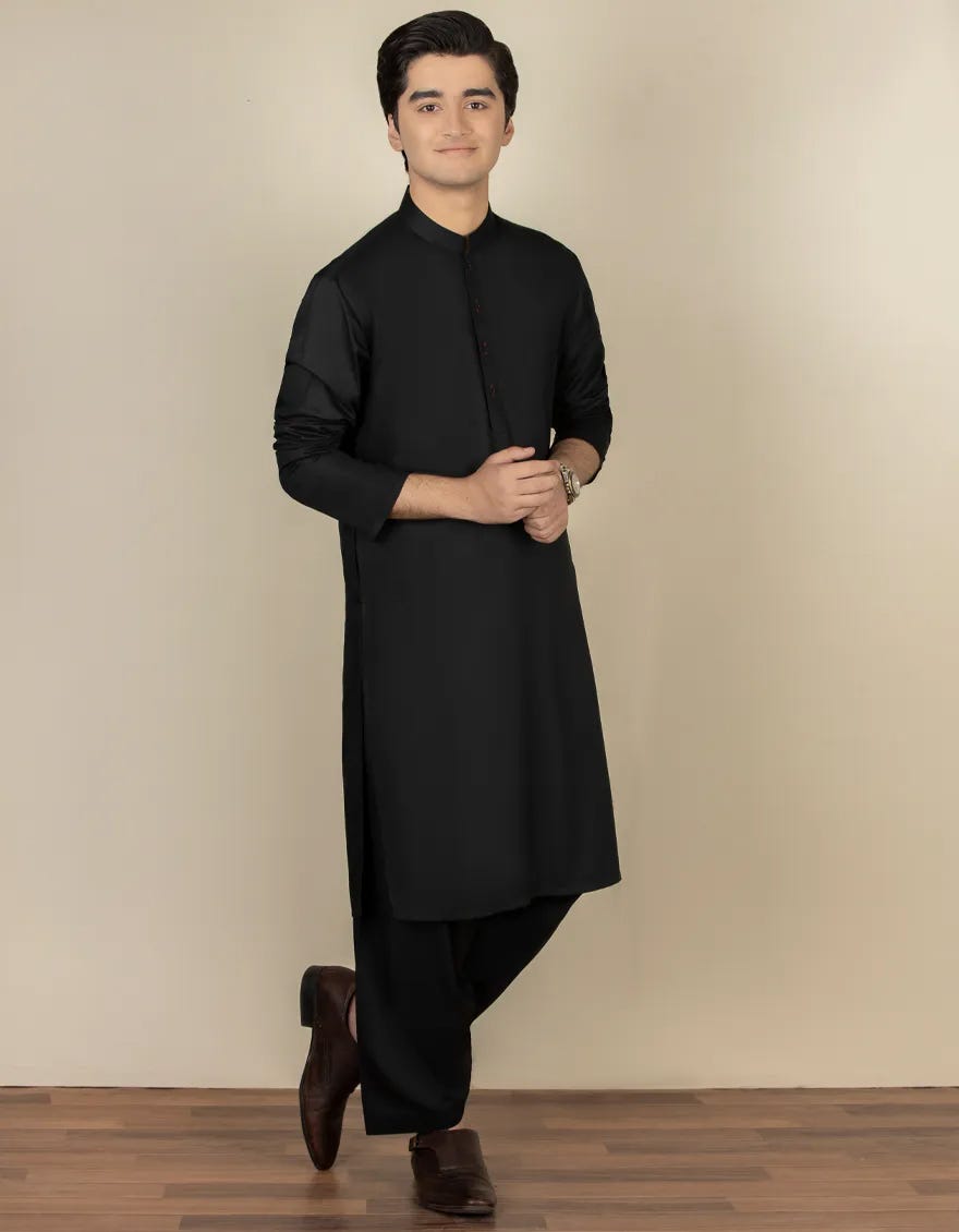 Black Blended Teen Boy's Kameez Shalwar | Jtks-A-40200-R12-Ap