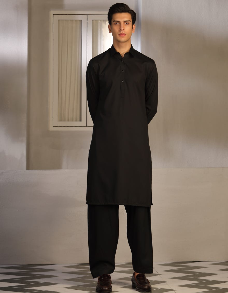 Black Blended Teen Boy's Kameez Shalwar | Jtks-A-40201-R5