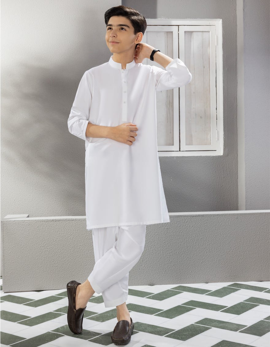 White Blended Kurta Shalwar