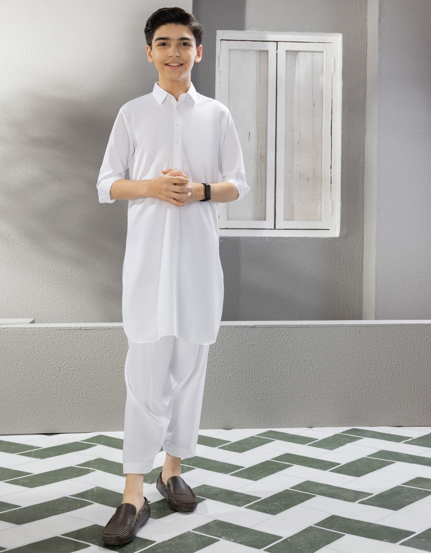 WHITE BLENDED KAMEEZ SHALWAR | JCKS-S-40222-R6-AP